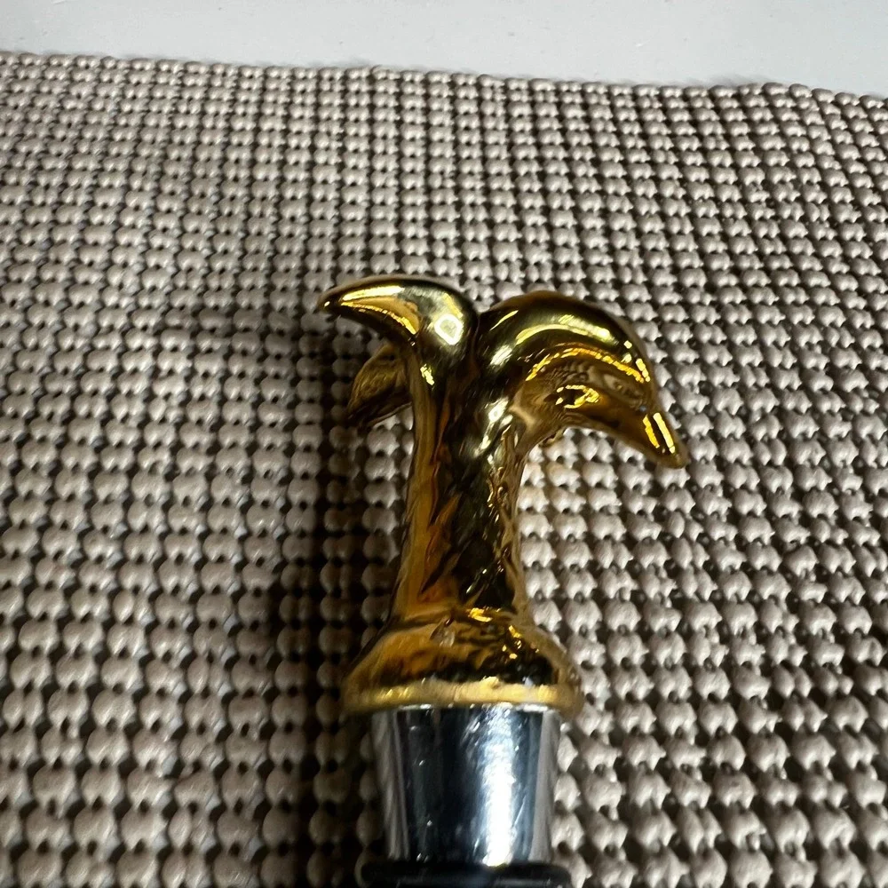 Gold Palm Tree Wine Bottle Stopper Tropical Barware Accessory Metal Rubber Seal